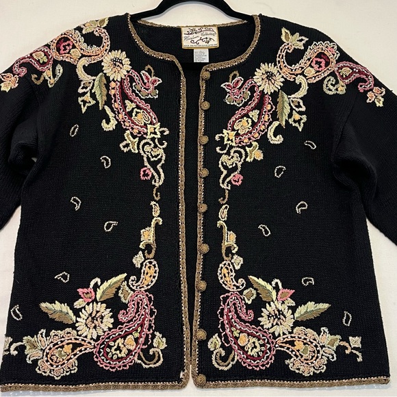 Heirloom Collectibles Womens Sweater Button Up Cardigan Embroidered Vintage L - Picture 6 of 10